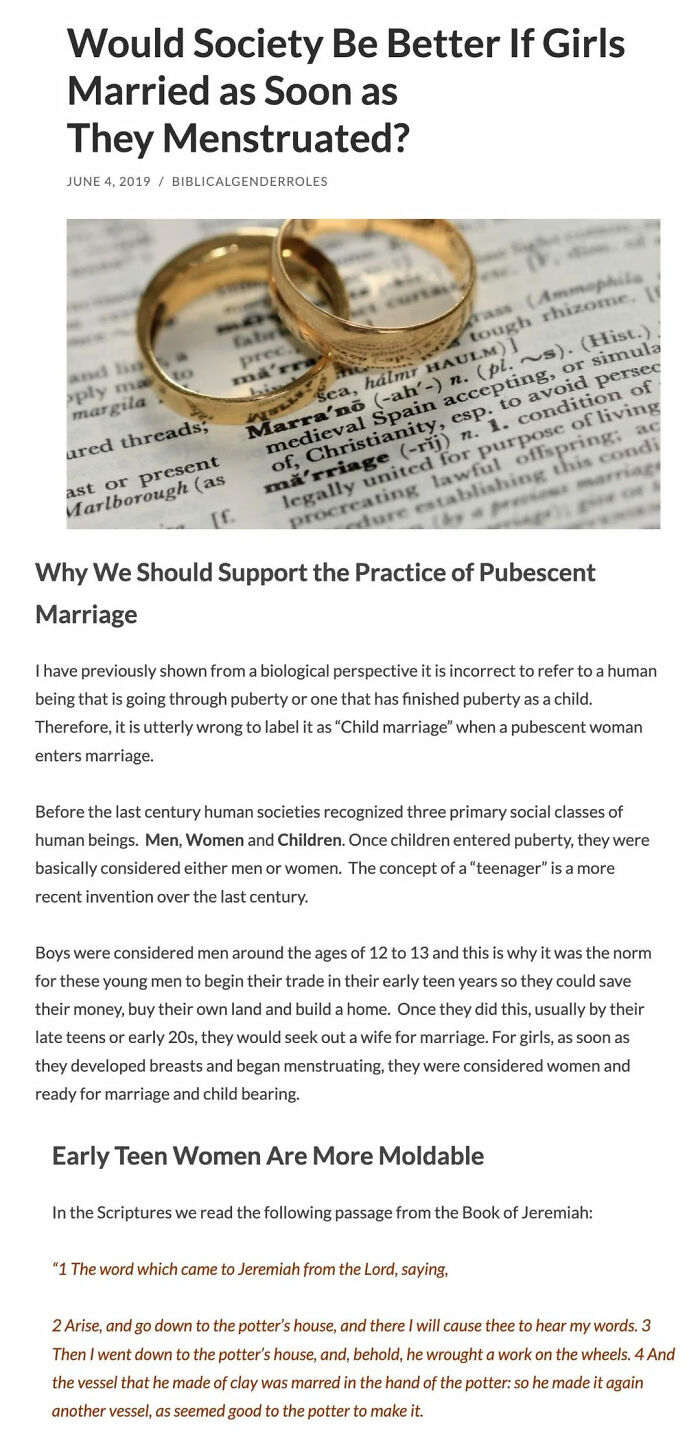 Two gold wedding rings resting on an open dictionary page, symbolizing marriage and societal views on pubescent marriage.
