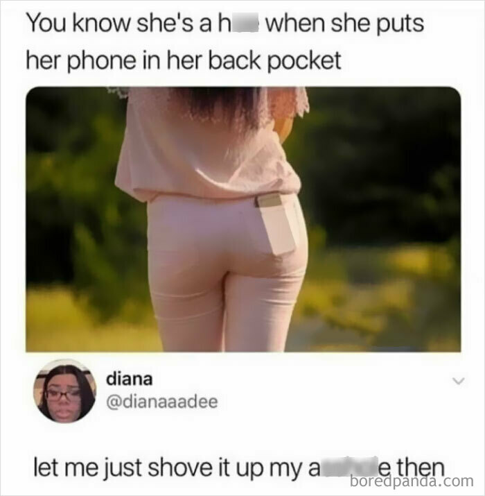 Woman with phone in back pocket, highlighting a sarcastic response to misogynists expecting applause but getting a reality check.