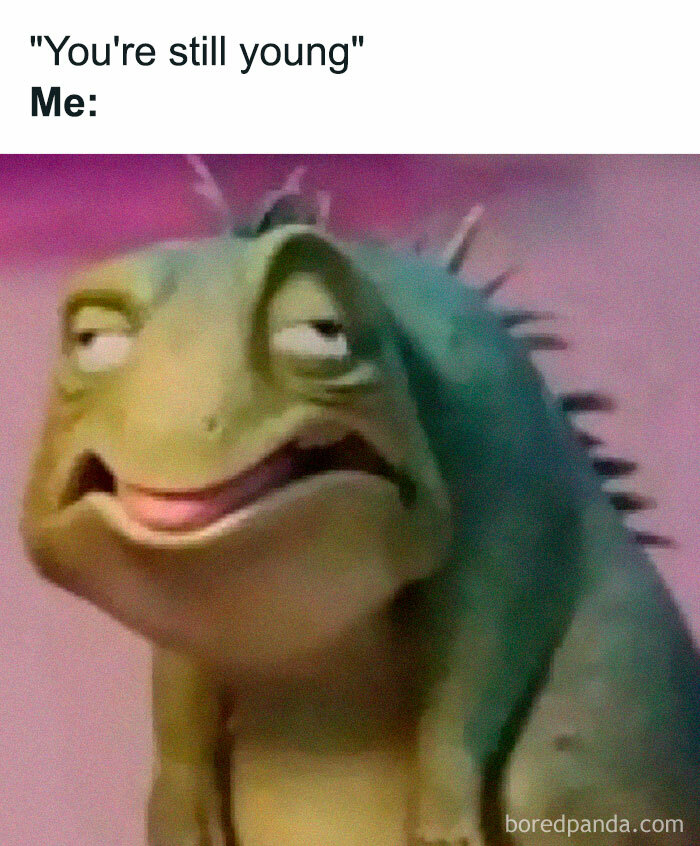 Sad-looking animated lizard meme with caption about feeling old, part of relatable memes collection for a laugh today.