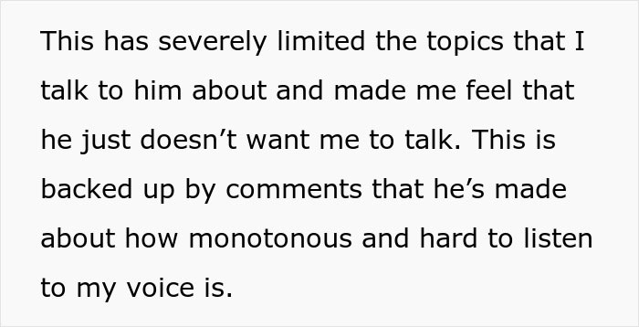 Text discussing how a woman faces loneliness as her fianc&eacute; restricts conversation topics, causing emotional strain.
