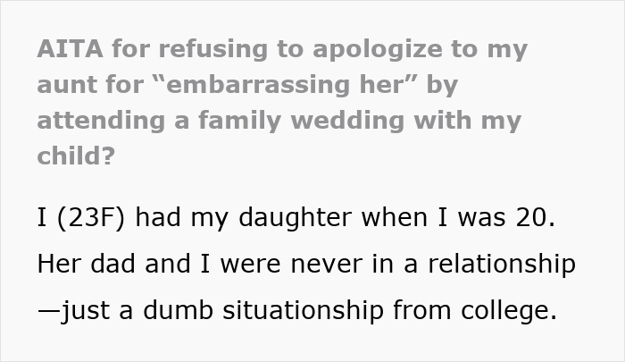 Young mom attending family wedding with her child faces accusations of shaming the bride’s legacy and family values. Young mom attending family wedding with her child faces accusations of shaming the bride’s legacy and family values.