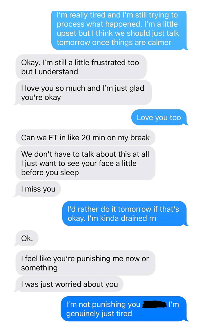 Text message conversation showing a guy upset and tired after his girlfriend confronts two men trying to kidnap a drunk girl. Text message conversation showing a guy upset and tired after his girlfriend confronts two men trying to kidnap a drunk girl.