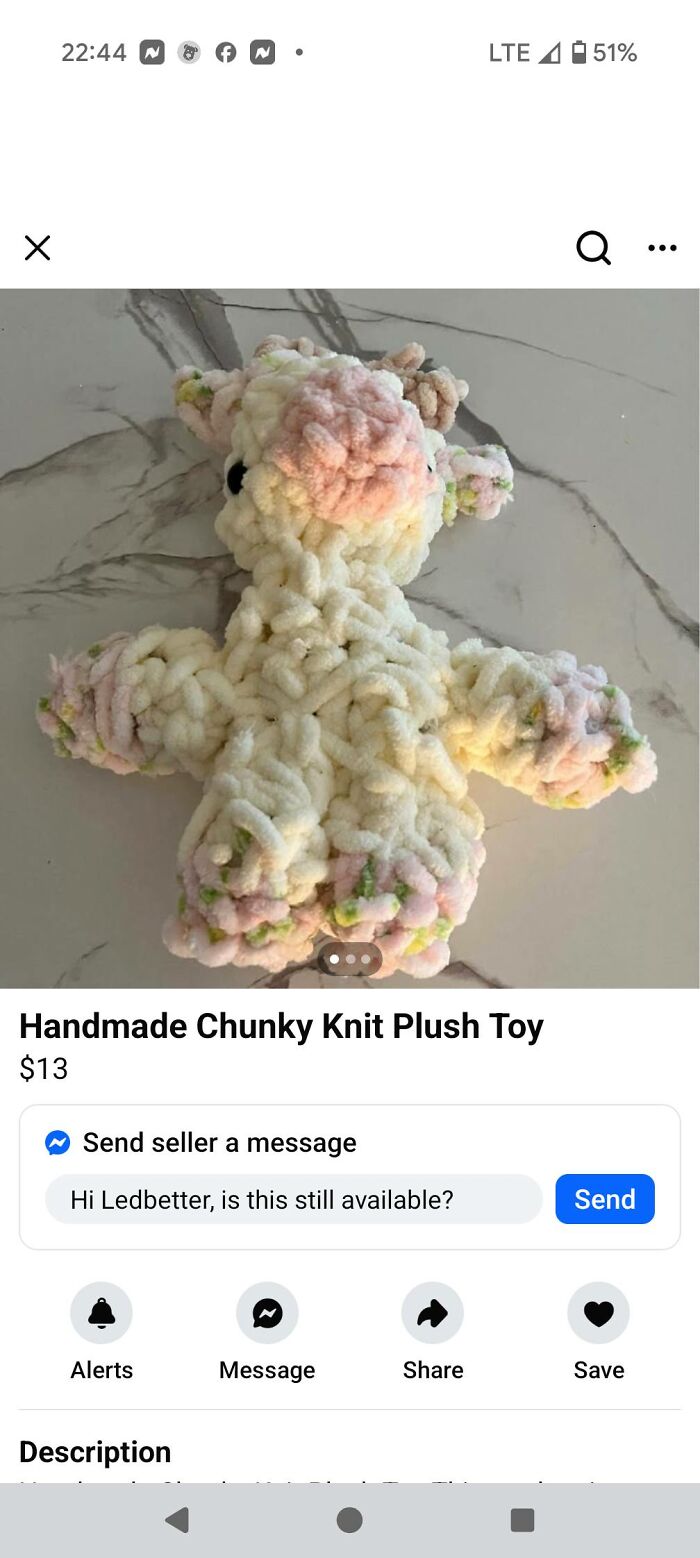 Chunky knit plush toy with uneven texture and pastel colors, an example of horrendous DIY craft projects to be shamed.