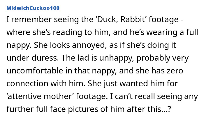 Text discussing Meghan Markle accused of treating her kids like accessories, describing a distant and uncomfortable interaction.