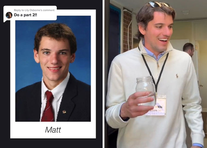 Before and after pics showing how a man named Matt changed or didn’t change since graduating 10 years ago.