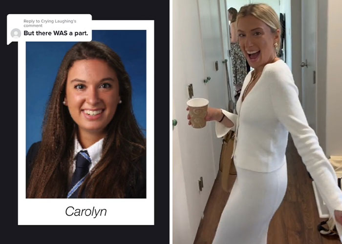 Side-by-side before and after pics showing how Carolyn changed or didn’t change since graduating 10 years ago