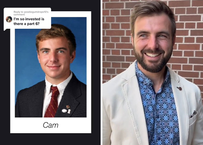 Before and after pics showing how a man named Cam changed or didn’t change since graduating 10 years ago.