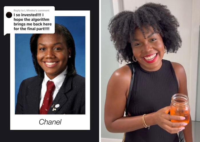 Before and after pics showing Chanel's transformation and how people changed or didn’t change since graduating 10 years ago