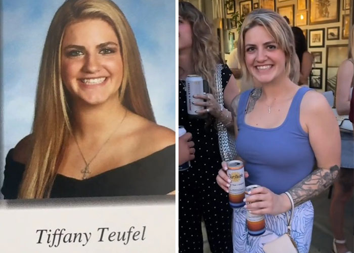 Before and after pics showing how a woman changed or didn’t change since graduating 10 years ago.