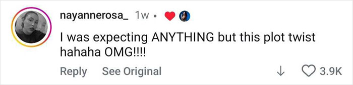 Instagram comment from user nayannerosa_ reacting with surprise and laughter to an unexpected plot twist, receiving 3.9K likes.