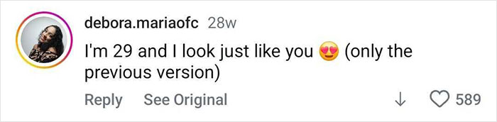 Comment on social media post expressing admiration from a 29-year-old woman comparing herself to a bodybuilding champion transformation.