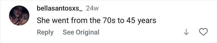 Comment on social media post reading She went from the 70s to 45 years, highlighting transformation in before-and-after photos of a 53-year-old woman bodybuilding champion.