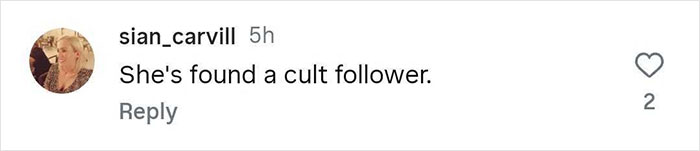 Comment saying she's found a cult follower, discussing people believing Greta Thunberg's heart is taken by Chris Kebbo.