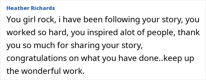 Comment praising 1000-lb sisters star for inspiring story and hard work after shocking transformation and surgery revealed. Comment praising 1000-lb sisters star for inspiring story and hard work after shocking transformation and surgery revealed.