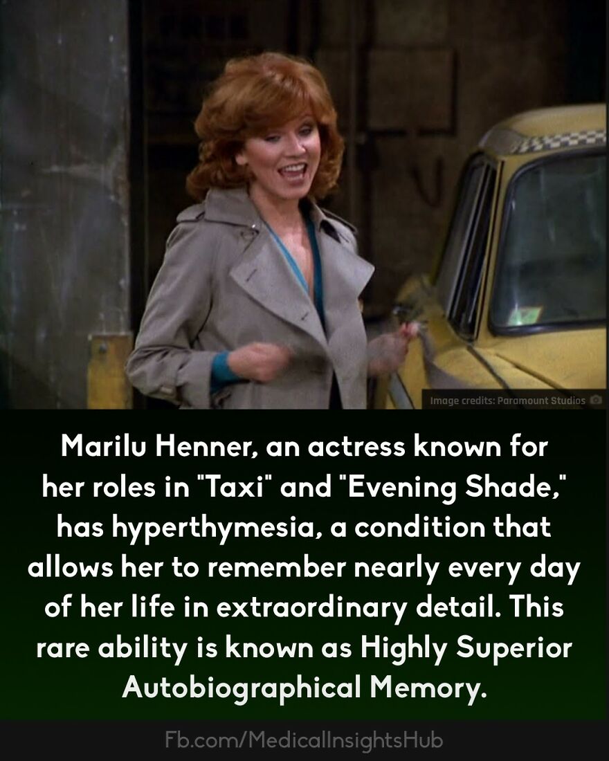 Actress Marilu Henner smiling near a taxi, illustrating a curious medical fact about muscle anatomy in fingers.