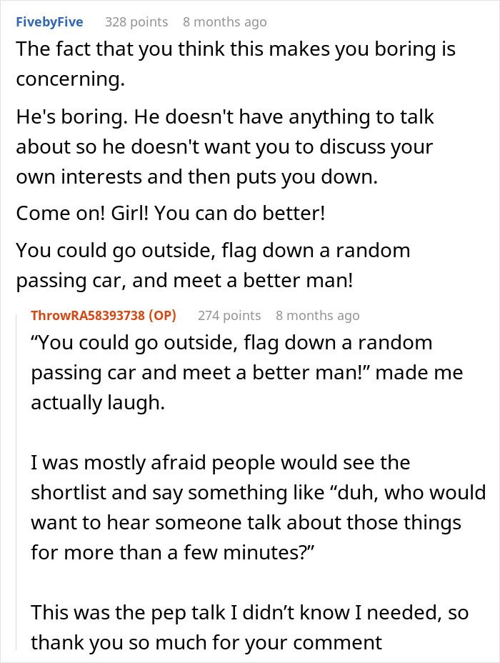 Forum conversation about woman facing loneliness as fianc&eacute; starts banning conversation topics, expressing frustration and seeking support.