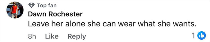 Comment by Dawn Rochester defending outfit choice, responding to criticism about ill-fitting jacket from Kylie Jenner&rsquo;s clothing line.