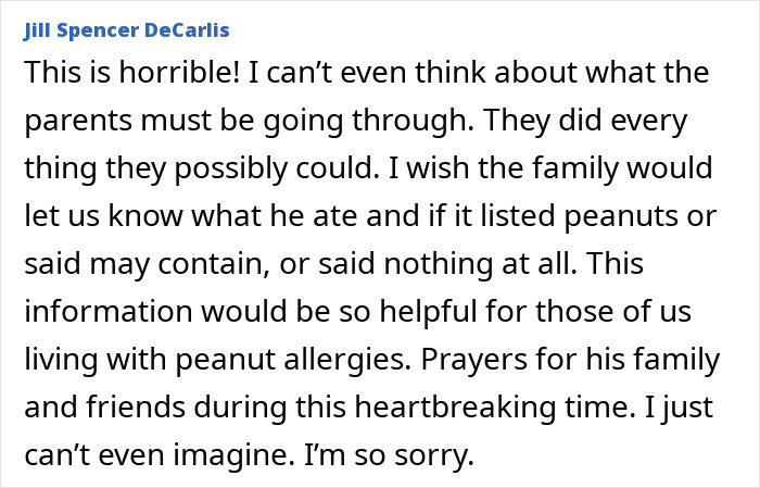 Comment expressing sympathy for a college student who lost life after eating a late night snack at home days after graduating.