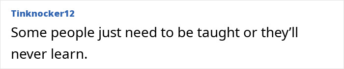 Comment from user Tinknocker12 stating some people need to be taught or never learn in a discussion about a viral store brawl.