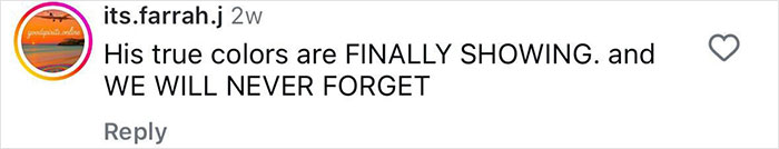 Comment saying his true colors are finally showing and we will never forget on a social media post about Diddy's aged look in court.