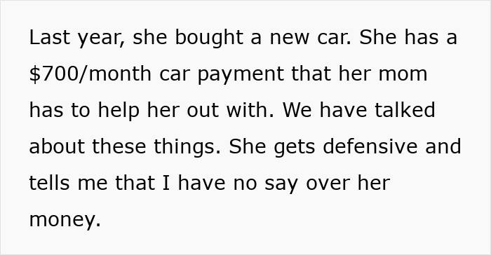 Text excerpt discussing a woman whose boyfriend refuses to let her move in unless they split expenses 50/50. Text excerpt discussing a woman whose boyfriend refuses to let her move in unless they split expenses 50/50.