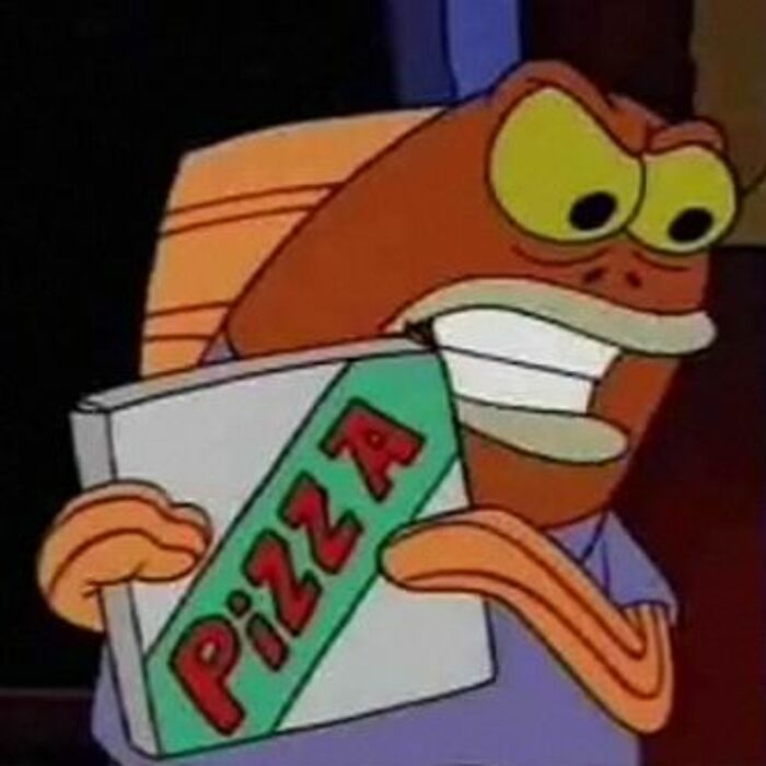 Animated character holding a pizza box with a determined expression, representing a group connecting people beyond Millennials and Gen Z.