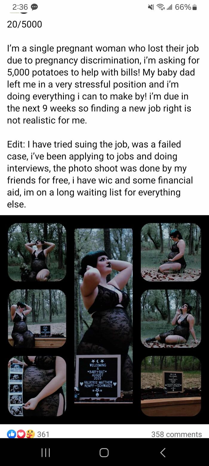 Pregnant single mom shares story of pregnancy discrimination and financial struggles in emotional photo collage outdoors.