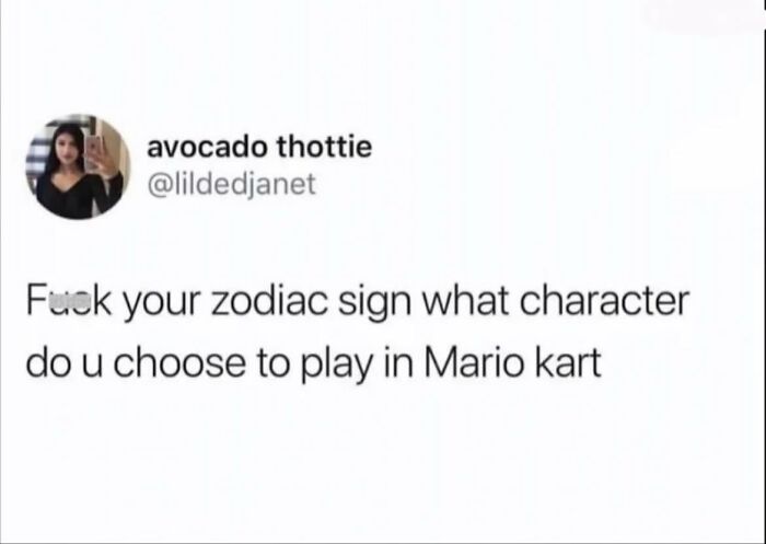 Social media post asking what character people choose to play in Mario Kart, reflecting group connecting people outside Millennials or Gen Z.