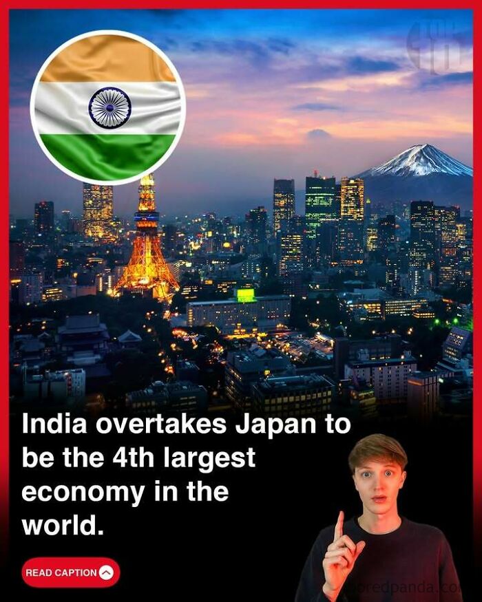 Cityscape at dusk with India flag and text about economy, related to GTA is made in Scotland fun facts.