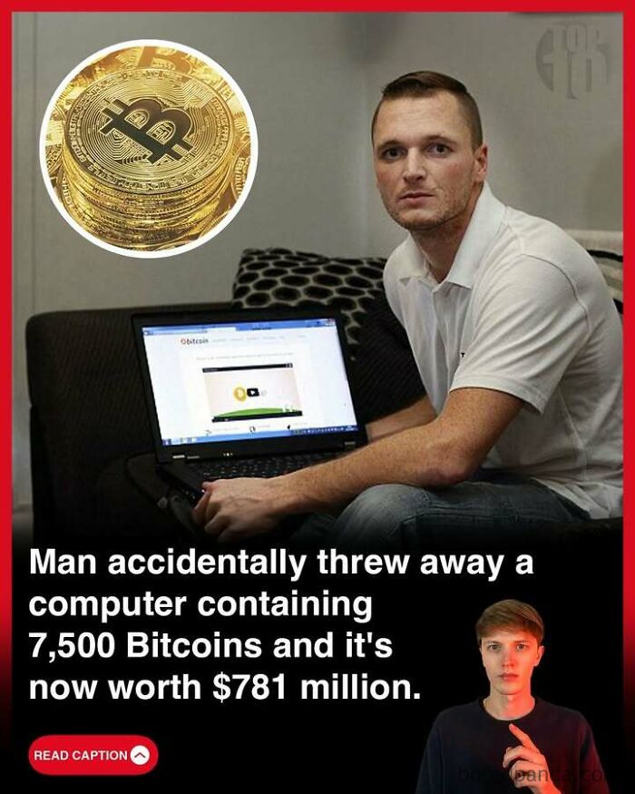 Man showing laptop with Bitcoin website, illustrating interesting world stories about cryptocurrency worth millions.