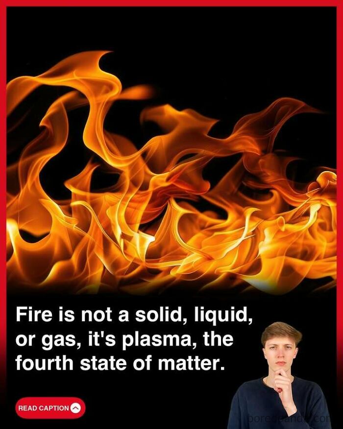 Flames illustrating plasma state with a young man thinking, highlighting fun facts about the world and GTA made in Scotland.
