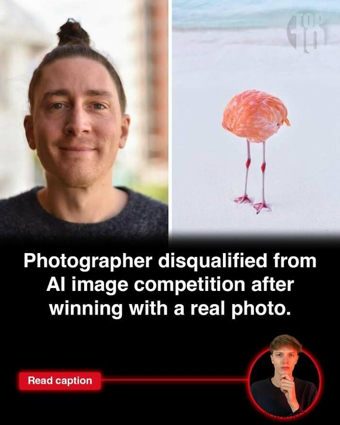 Photographer disqualified from AI image contest after winning with a real photo, highlighting interesting stories in the world.