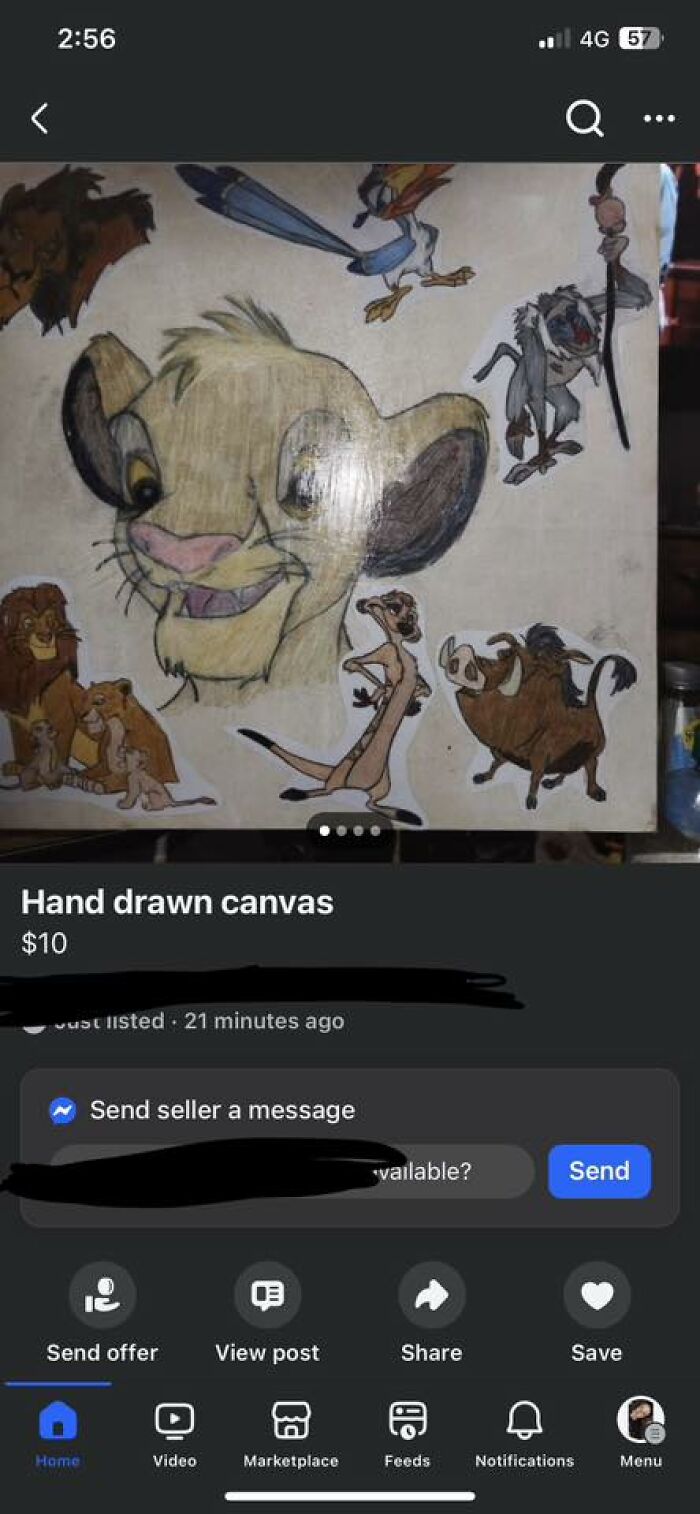 Hand drawn canvas with poorly done DIY craft featuring cartoon characters in a humorous craft shaming post.