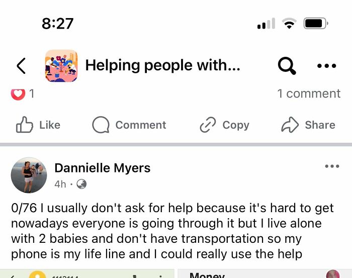 Social media post showing entitled single mom asking for help, highlighting entitled single moms who avoid paying expenses.