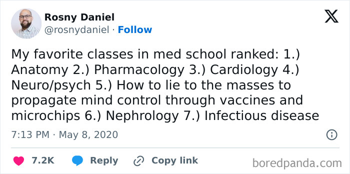 Tweet listing favorite med school classes humorously referencing medical school memes future doctors might definitely feel.