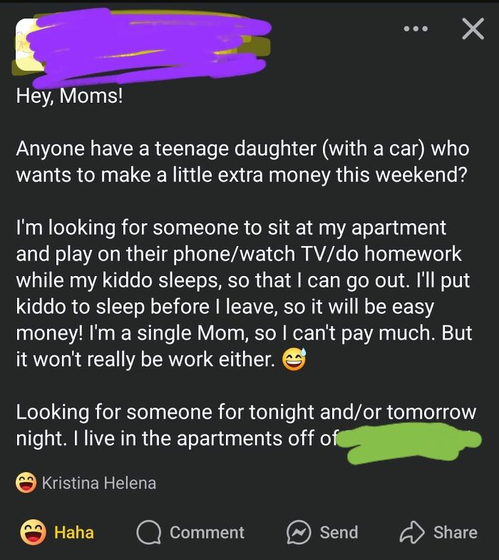 Single moms seeking free babysitting, showing entitled attitude with high expectations and low willingness to pay.