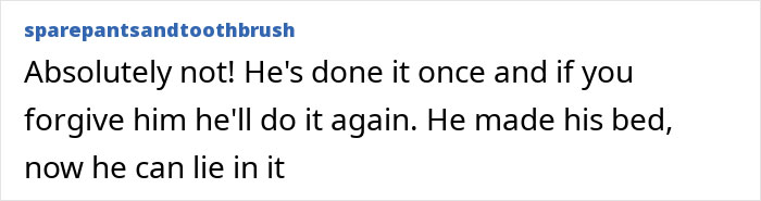 Commenter sharing opinion on a man regretting leaving his wife after ending up in the hospital.