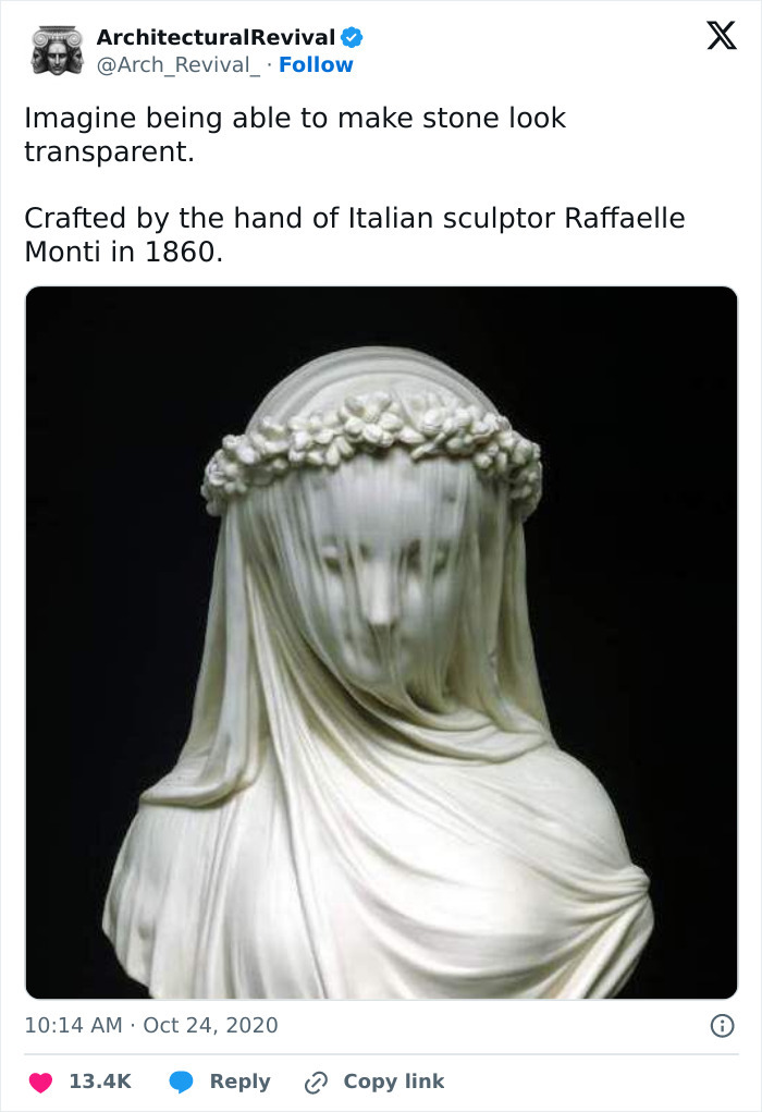 Veiled marble sculpture by Raffaello Monti showing transparent stone effect, an amazing secret fact from the 19th century.
