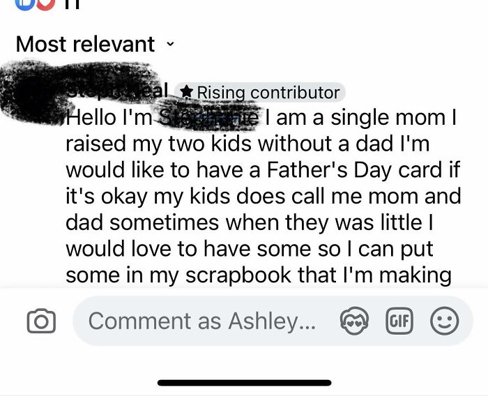 Screenshot of a social media comment from an entitled single mom discussing raising kids without a dad.