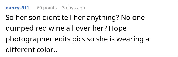 Groom&rsquo;s mom wearing a wedding dress with more sleeves, causing a disruption at the couple&rsquo;s big day celebration.