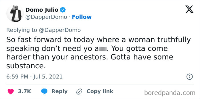 Screenshot of a social media post highlighting a reality check on misogynists with a strong message about women's strength.