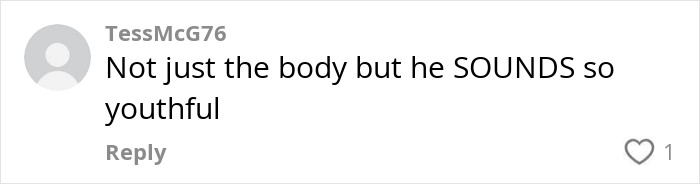 Comment on social media praising famous 80s rockstar for looking youthful and impressive during shirtless performance.