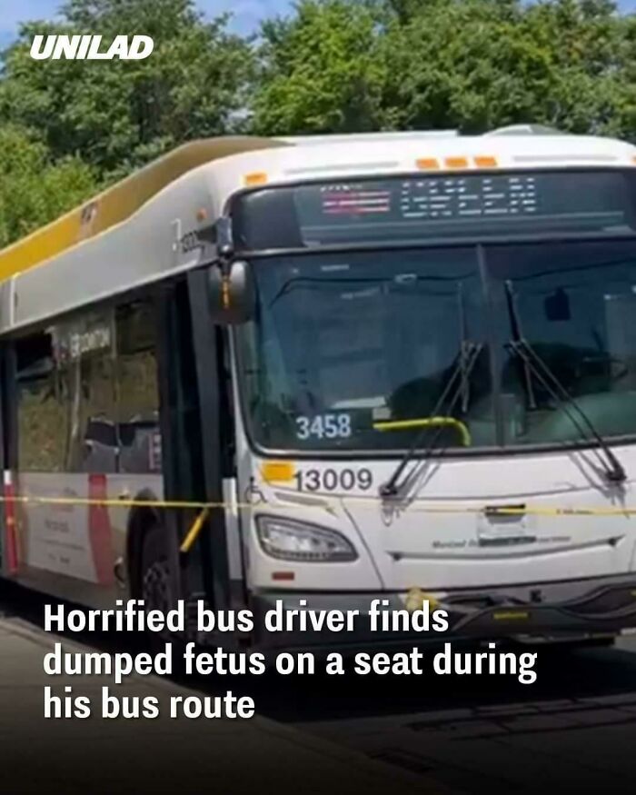 City bus stopped with police tape outside, driver discovers dumped fetus on seat during route, highlighting traumatizing next generation.