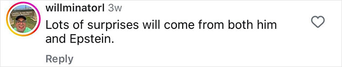Comment on Instagram from user willminatorl discussing surprises related to Diddy and Epstein in a casual tone.