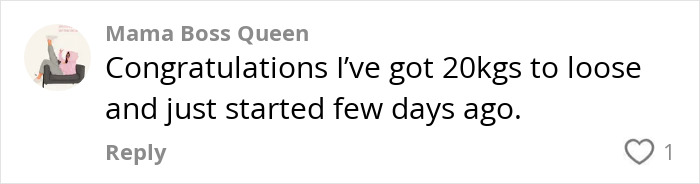 Comment from woman sharing humiliating experience that motivated her to lose 88lbs, mentioning starting her weight loss journey.