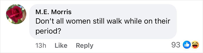 Comment on social media questioning if all women walk during their period, related to runway and period discussion. Comment on social media questioning if all women walk during their period, related to runway and period discussion.