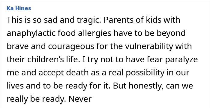 Comment expressing deep sadness about a college student losing life due to food allergies after eating a late night snack at home.