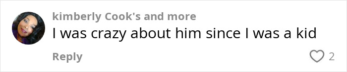 Comment reading I was crazy about him since I was a kid on a social media post about famous 80s rockstar shirtless performance