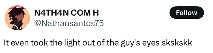 Tweet text on a social media post criticizing a barber's makeover of a homeless man, mentioning the man's lost potential model look.