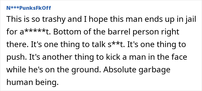 User comment condemning a man using a racial slur and the violent store brawl that followed.